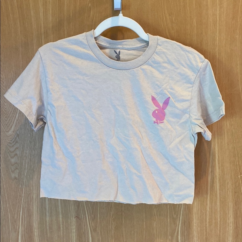 PLAYBOY Pink and Cream Crop Top with Bunny Logo